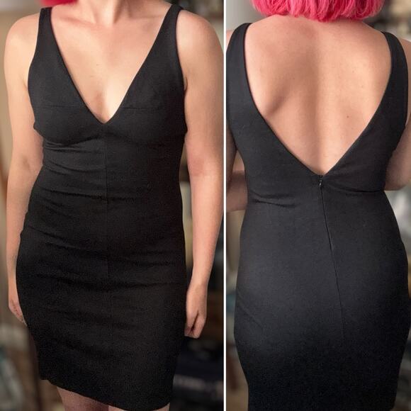 Amanda Uprichard Side Cutout V-Neck Black Mini Dress - Picture 1 of 7